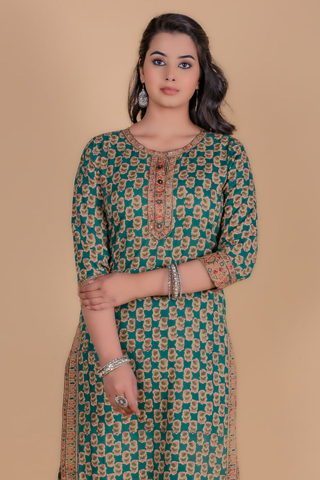 Forest Green Block Printed Kurta - KS75