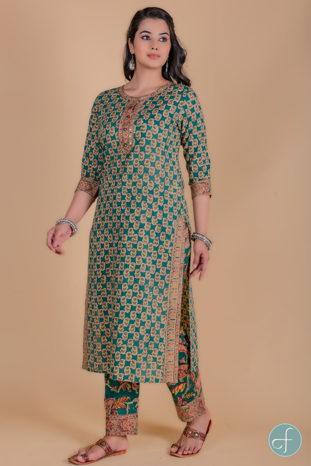 Forest Green Block Printed Kurta - KS75