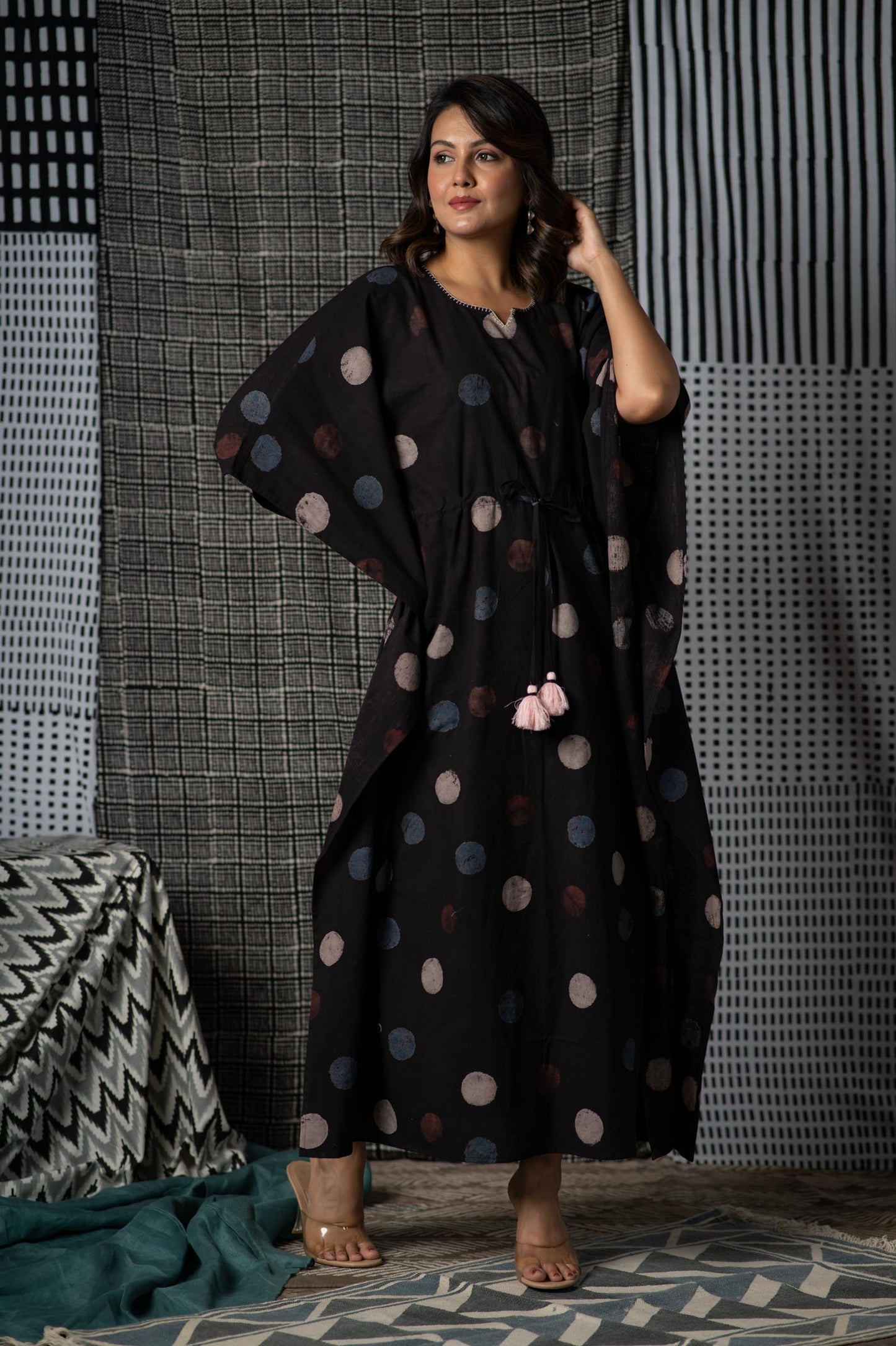 Black Ajrakh Block Print Kaftan-NVK467