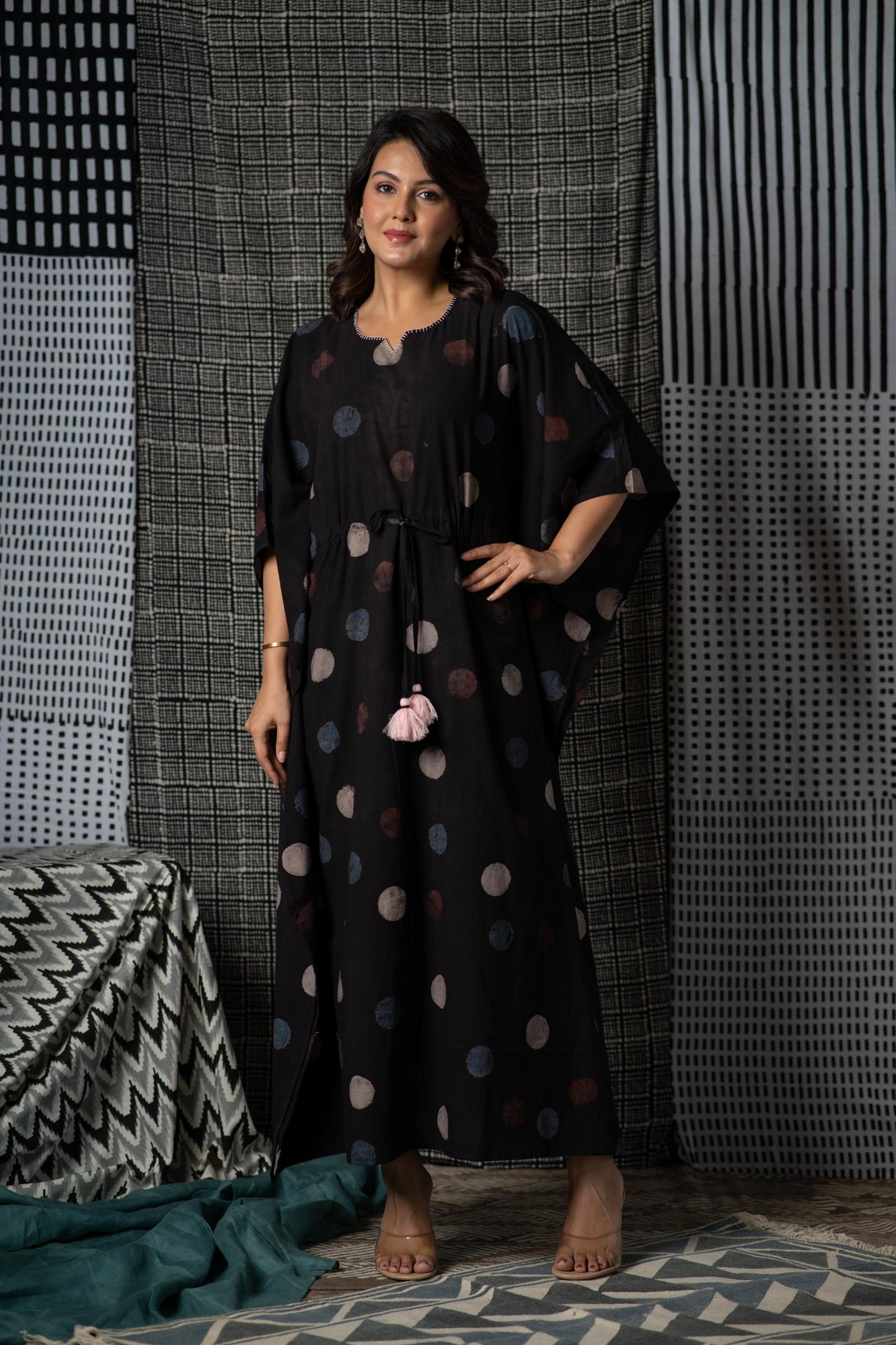 Black Ajrakh Block Print Kaftan-NVK467