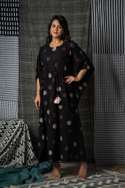 Black Ajrakh Block Print Kaftan-NVK467