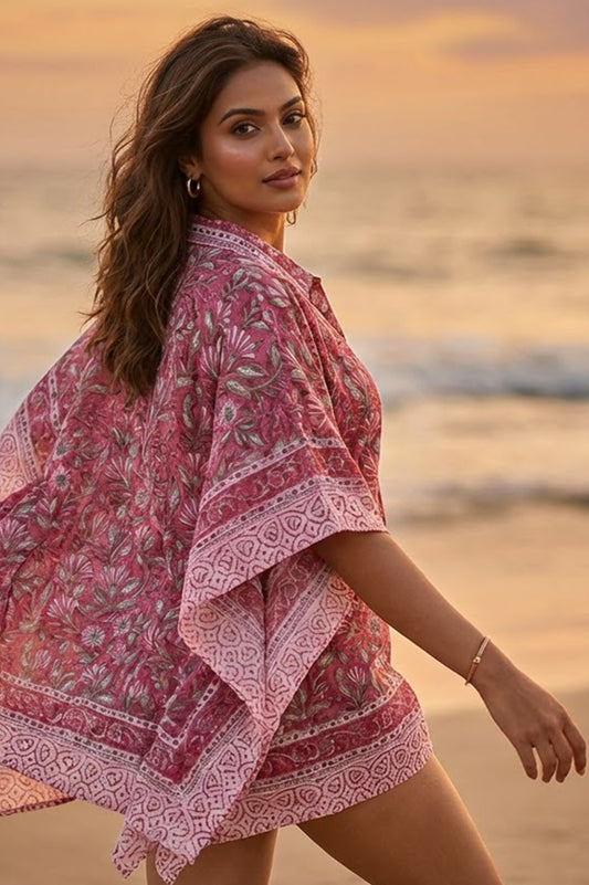 PINK BLOCK PRINTED KAFTAN TOP-NVK559