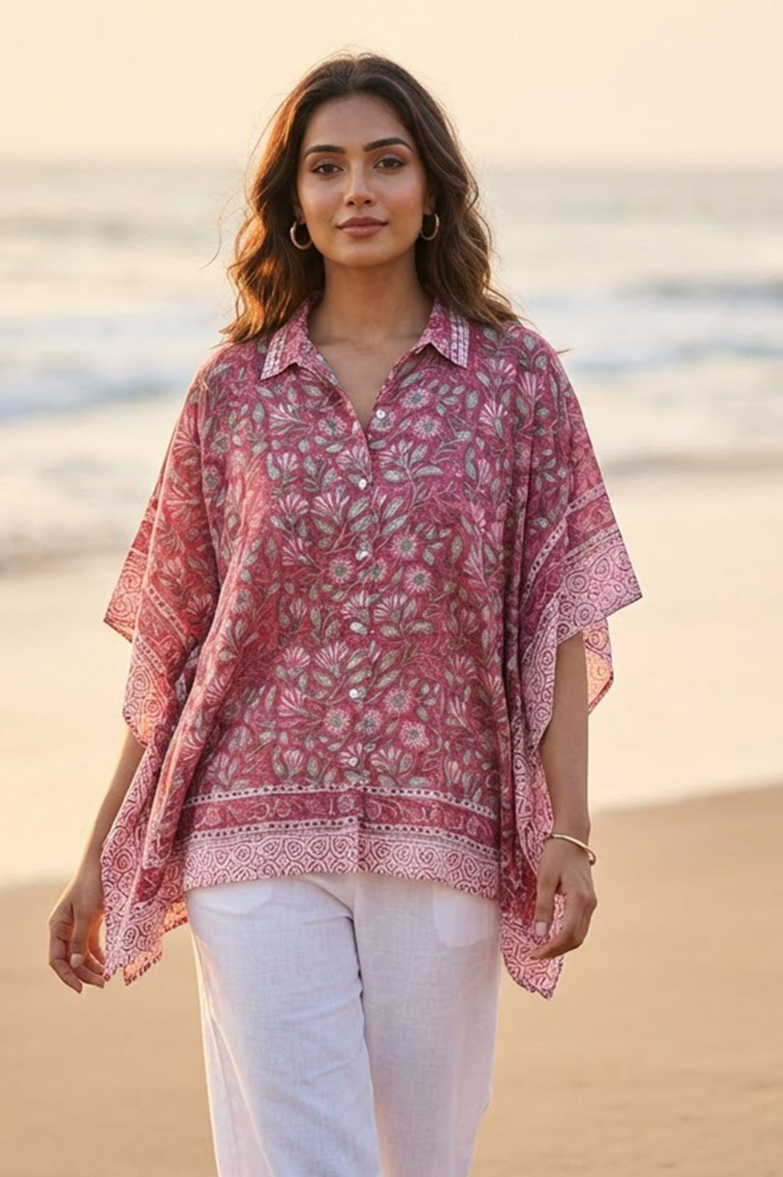 PINK BLOCK PRINTED KAFTAN TOP-NVK559