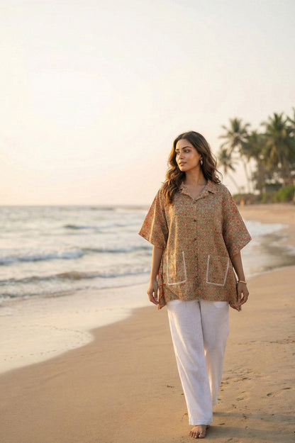 FLORAL BLOCK PRINTED KAFTAN TOP-NVK561