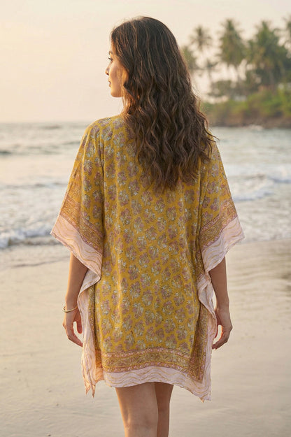 YELLOW  BLOCK PRINTED KAFTAN TOP-NVK560