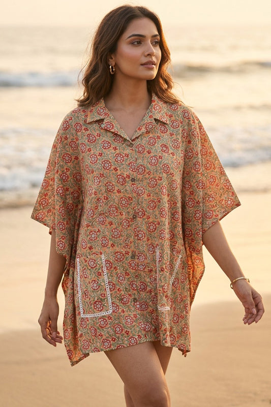 FLORAL BLOCK PRINTED KAFTAN TOP-NVK561