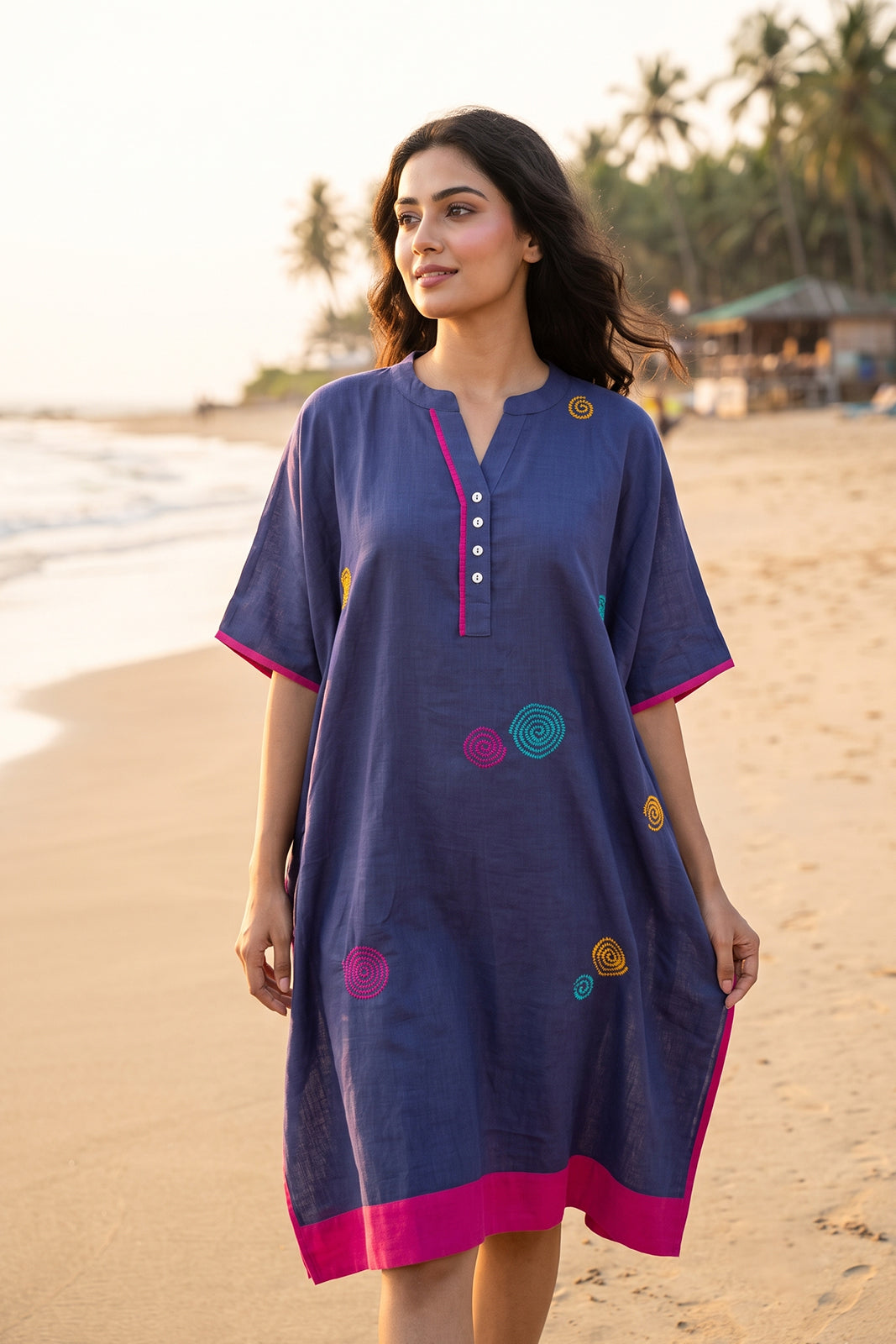 GULNEEL EMBROIDERY COTTON KAFTAN - NVK597