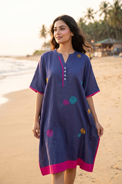 GULNEEL EMBROIDERY COTTON KAFTAN - NVK597