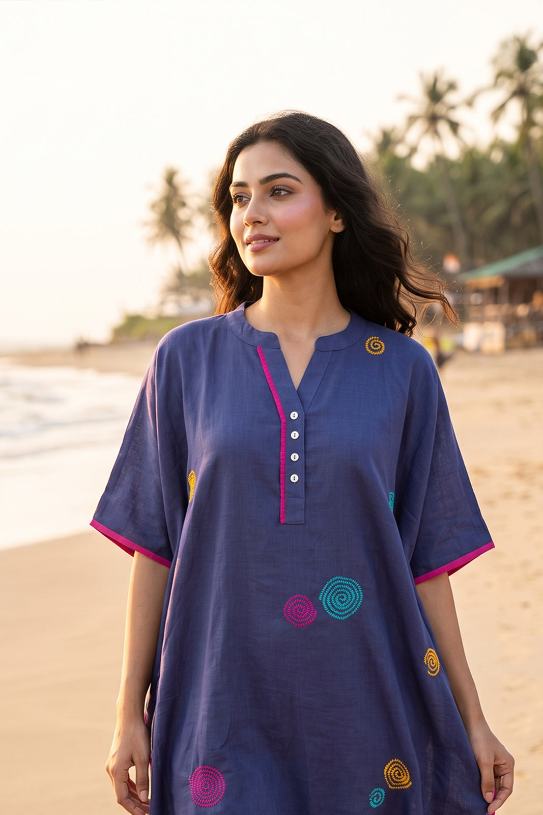 GULNEEL EMBROIDERY COTTON KAFTAN - NVK597