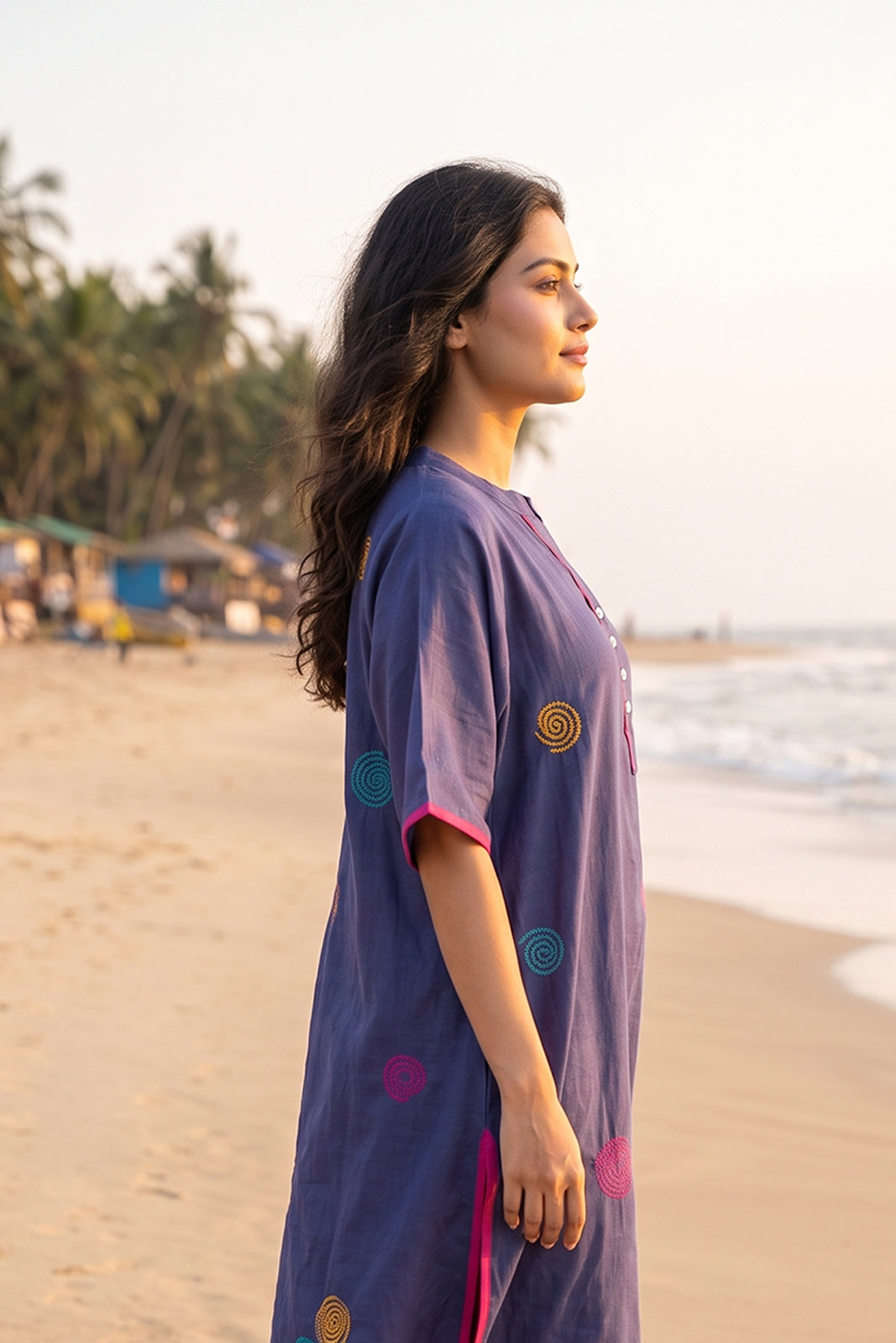 GULNEEL EMBROIDERY COTTON KAFTAN - NVK597
