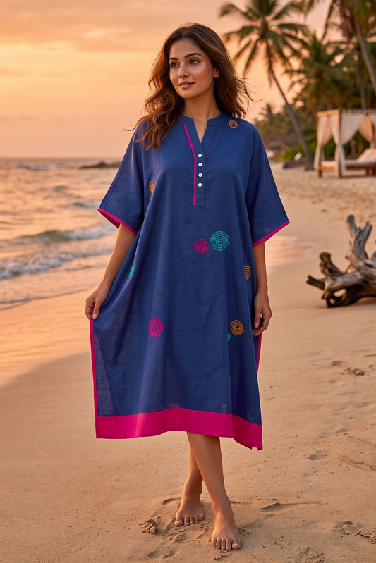 GULNEEL EMBROIDERY COTTON KAFTAN - NVK597