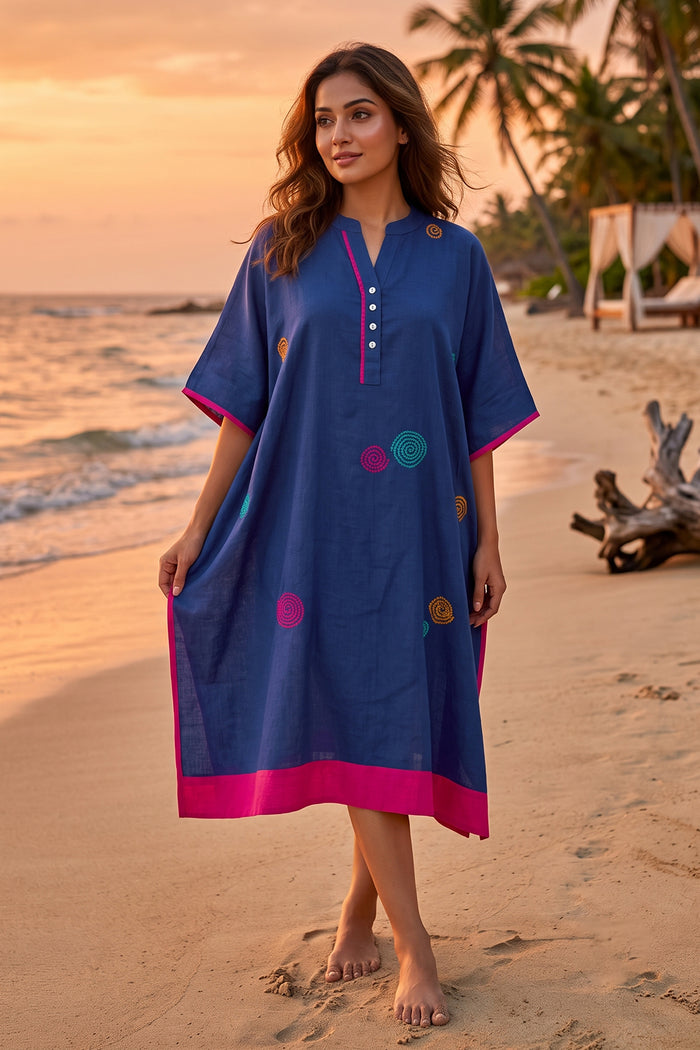 GULNEEL EMBROIDERY COTTON KAFTAN - NVK597