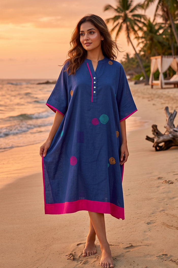 GULNEEL EMBROIDERY COTTON KAFTAN - NVK597