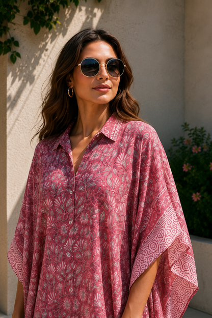 PINK BLOCK PRINTED KAFTAN TOP-NVK559