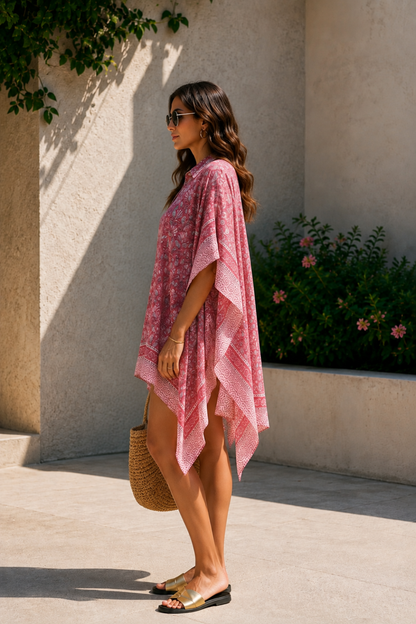 PINK BLOCK PRINTED KAFTAN TOP-NVK559