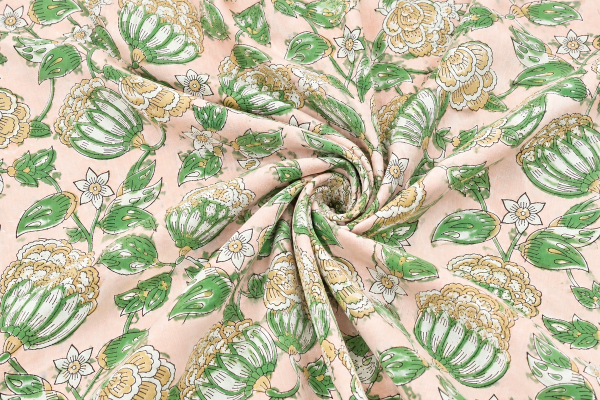 FLORAL HAND BLOCK PRINTED COTTON FABRIC-HF6467