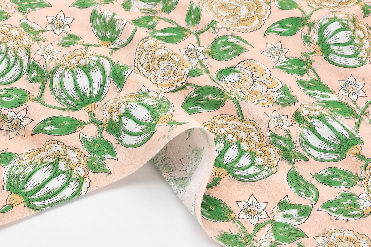 FLORAL HAND BLOCK PRINTED COTTON FABRIC-HF6467