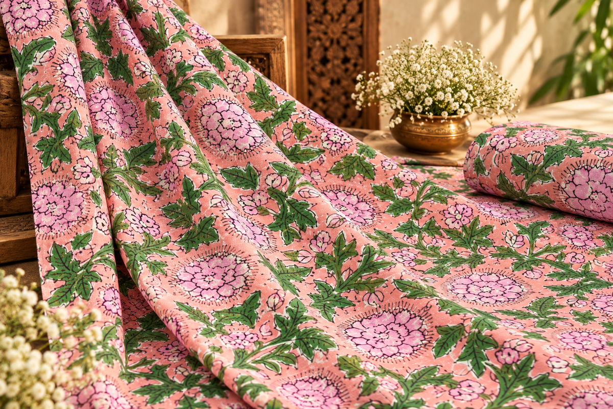 FLORAL HAND BLOCK PRINTED COTTON FABRIC-HF6462