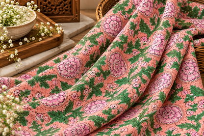 FLORAL HAND BLOCK PRINTED COTTON FABRIC-HF6462