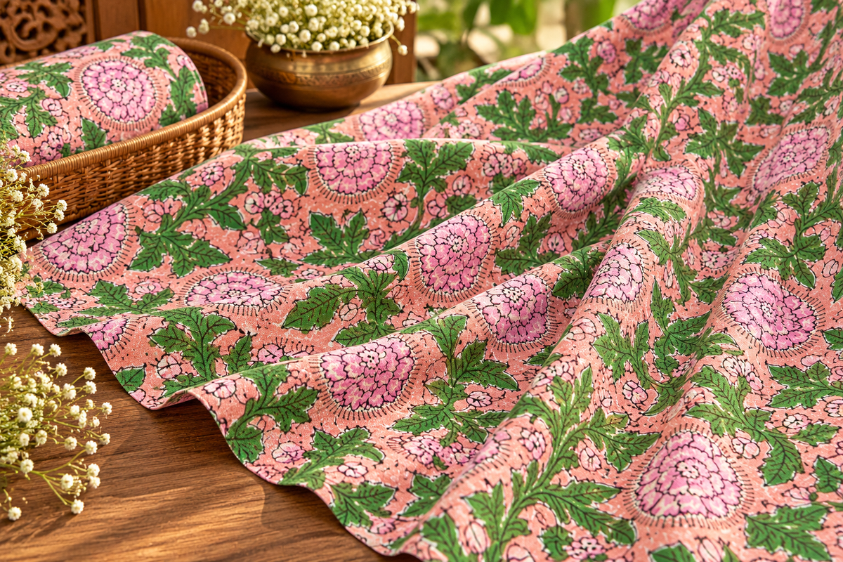 FLORAL HAND BLOCK PRINTED COTTON FABRIC-HF6462