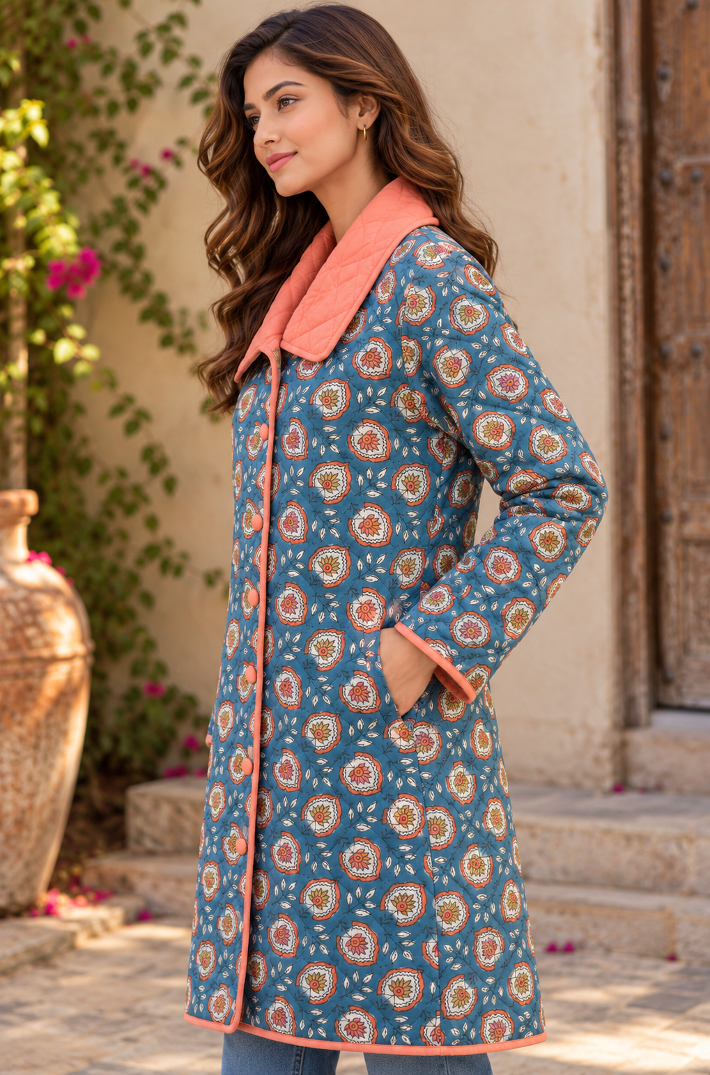 GULNAAR BLUE COTTON QUILTED JACKET