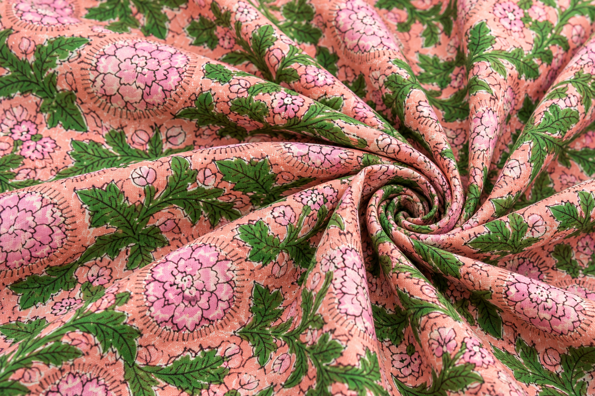 FLORAL HAND BLOCK PRINTED COTTON FABRIC-HF6462
