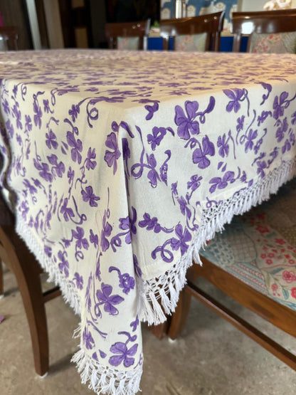 Purple Block Printed Dining Table Cover with Napkins-NFTC01