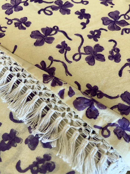 Purple Block Printed Dining Table Cover with Napkins-NFTC01