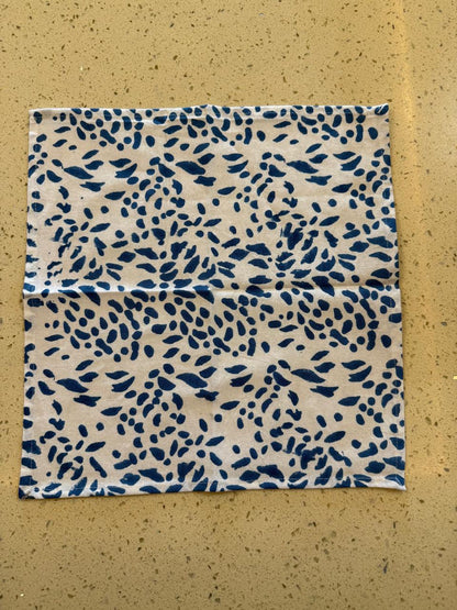 Blue Block Printed Dining Table Cover with Napkins-NFTC02