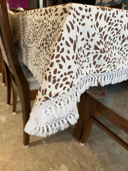 Brown Block Printed Dining Table Cover with Napkins-NFTC04