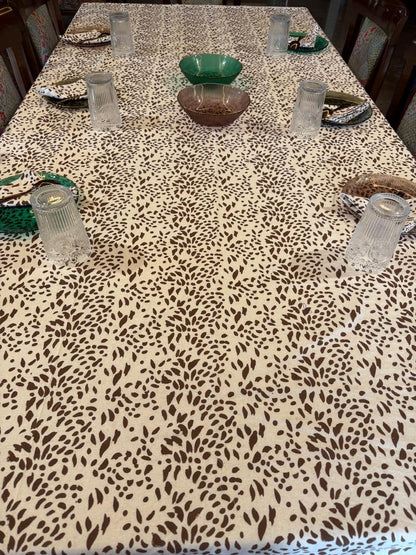 Brown Block Printed Dining Table Cover with Napkins-NFTC04