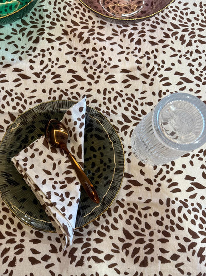 Brown Block Printed Dining Table Cover with Napkins-NFTC04