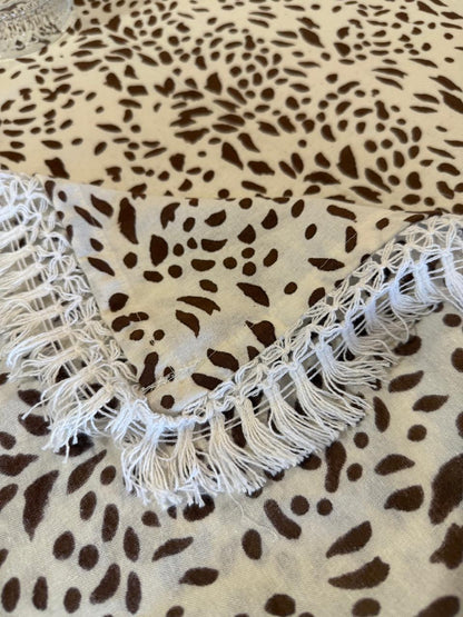 Brown Block Printed Dining Table Cover with Napkins-NFTC04