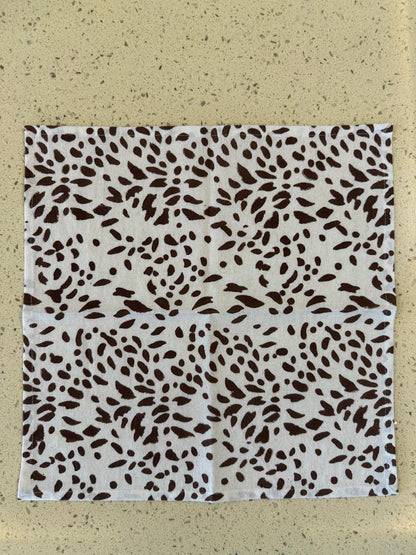 Brown Block Printed Dining Table Cover with Napkins-NFTC04