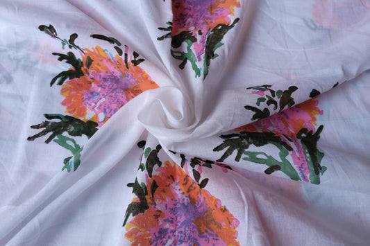 Floral Hand Block Printed Running Fabric Natural Dyed Dress Materiel HF6402