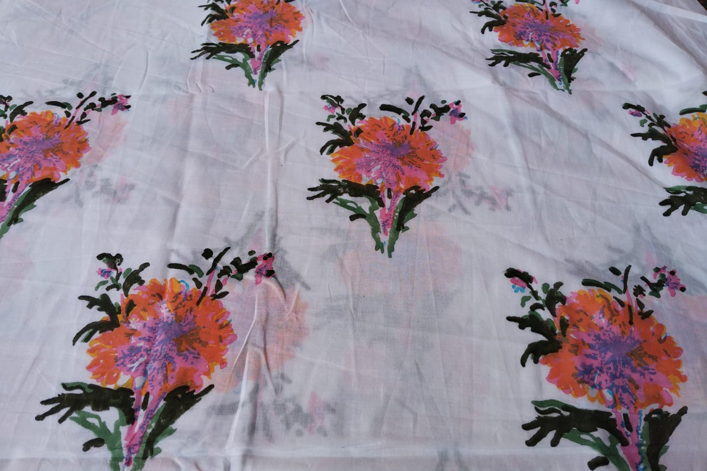 Floral Hand Block Printed Running Fabric Natural Dyed Dress Materiel HF6402