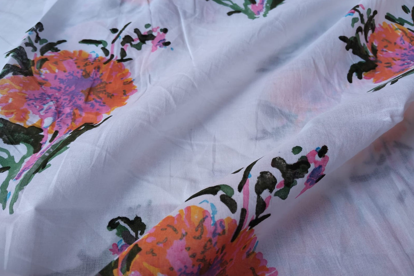 Floral Hand Block Printed Running Fabric Natural Dyed Dress Materiel HF6402