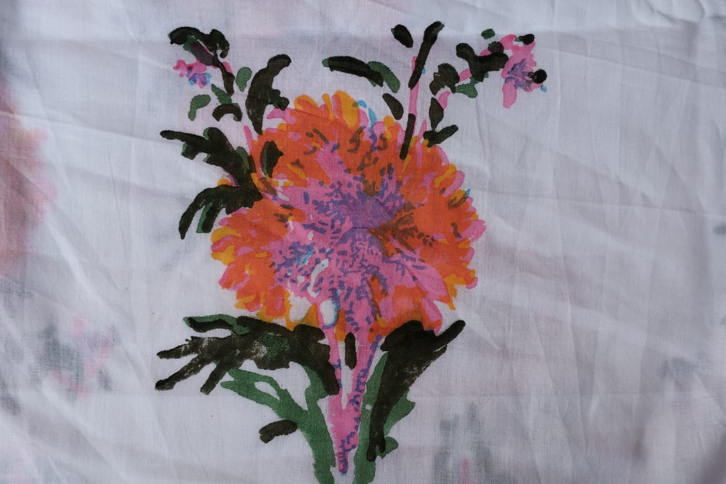 Floral Hand Block Printed Running Fabric Natural Dyed Dress Materiel HF6402