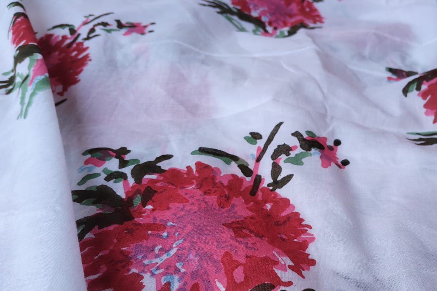 Floral Hand Block Printed Running Fabric Natural Dyed Dress Materiel HF6403