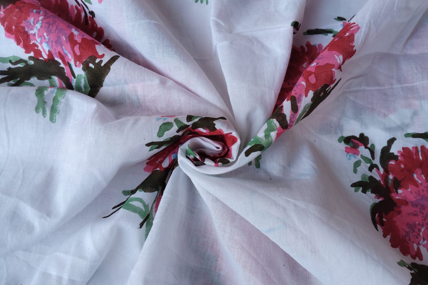 Floral Hand Block Printed Running Fabric Natural Dyed Dress Materiel HF6403