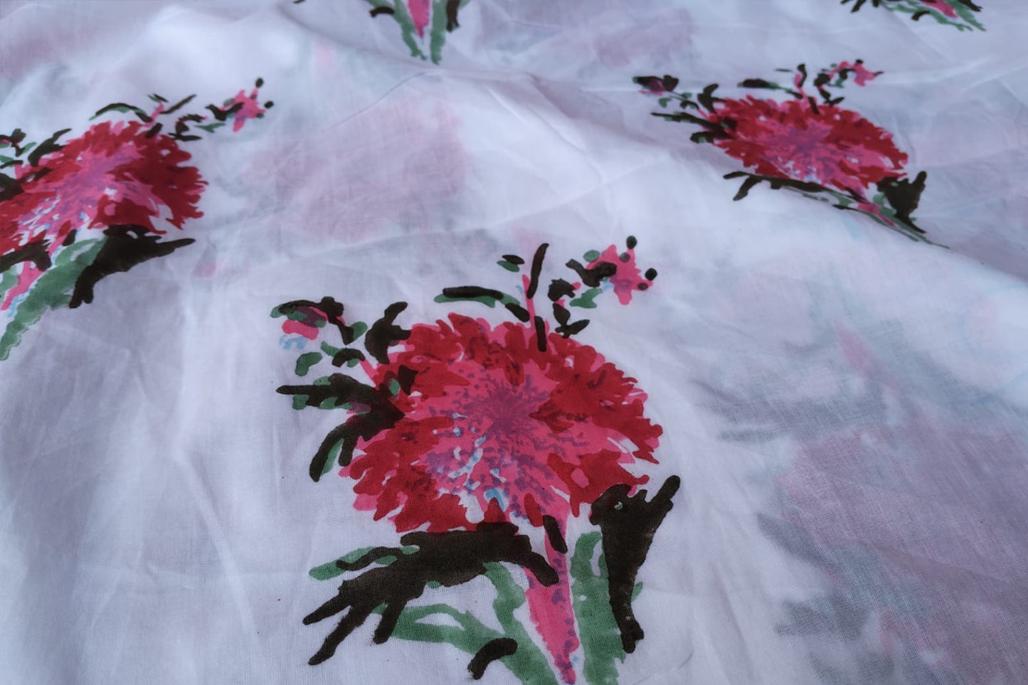 Floral Hand Block Printed Running Fabric Natural Dyed Dress Materiel HF6403