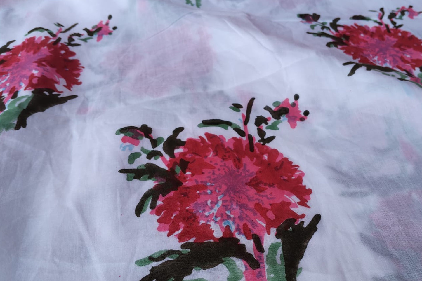 Floral Hand Block Printed Running Fabric Natural Dyed Dress Materiel HF6403