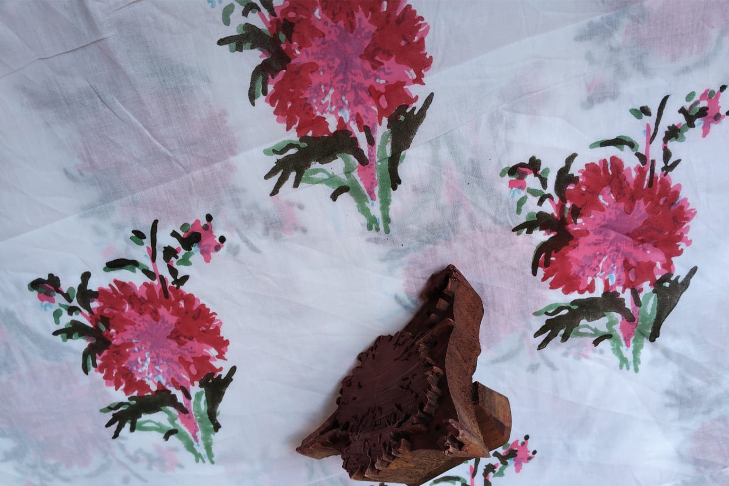 Floral Hand Block Printed Running Fabric Natural Dyed Dress Materiel HF6403