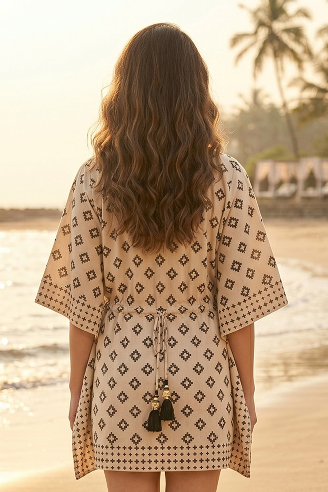 BAGRU BLACK DOT BLOCK PRINT COTTON KAFTAN TOP - NVK589