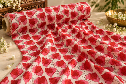 HAND BLOCK PRINTED COTTON FABRIC – RED