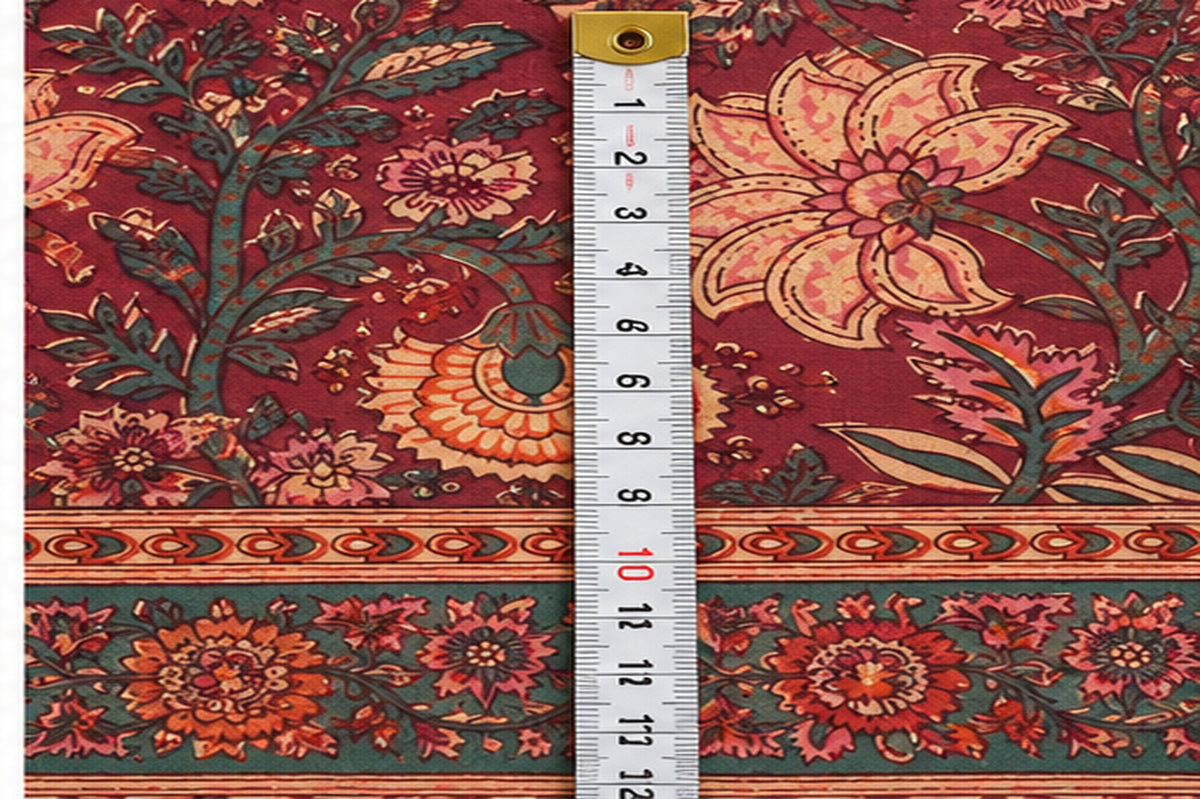 Hand Block Printed Cotton Fabric – Maroon Floral