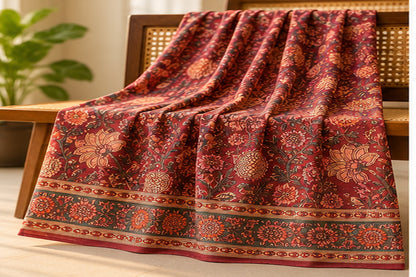 Hand Block Printed Cotton Fabric – Maroon Floral