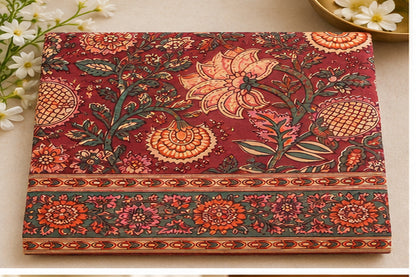 Hand Block Printed Cotton Fabric – Maroon Floral