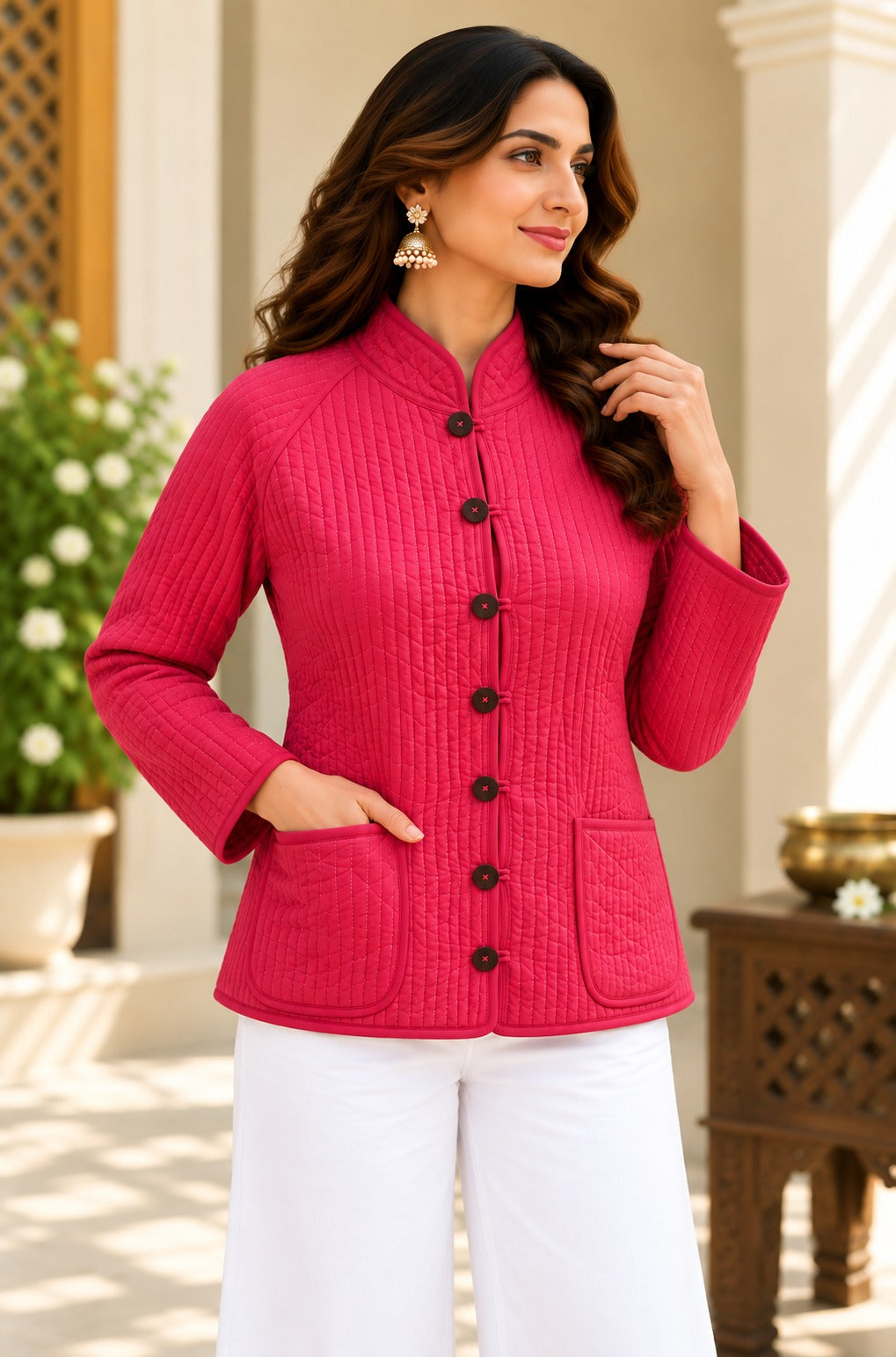Pink Red Reversible Quilted Jacket