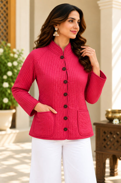 Pink Red Reversible Quilted Jacket